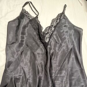 Zara Black Satin Slip with Lace Trim